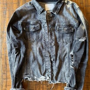 Vervet by Flying Monkey Distressed Black Denim Jacket M Fits Like Large Boutique